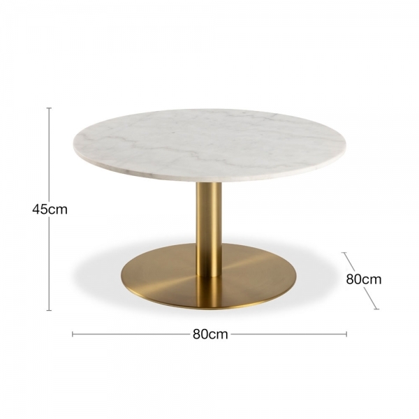 Corby Round Coffee Table, White Marble & Brass