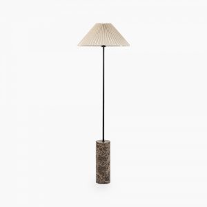 Danika Pleated Shade Floor Lamp, Linen & Brown Marble