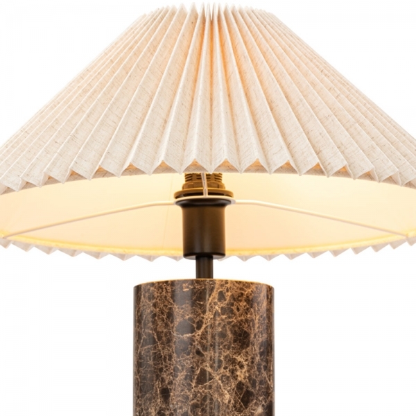 Danika Pleated Shade Table Lamp, Linen & Brown Marble