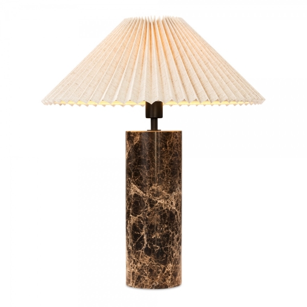Danika Pleated Shade Table Lamp, Linen & Brown Marble