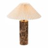 Danika Pleated Shade Table Lamp, Linen & Brown Marble