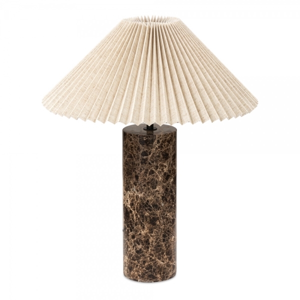 Danika Pleated Shade Table Lamp, Linen & Brown Marble