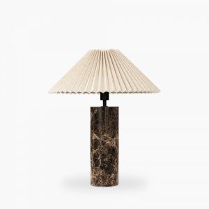 Danika Pleated Shade Table Lamp, Linen & Brown Marble