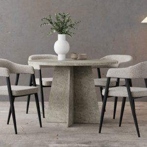 Devan 4 Seat Round Dining Table, Grey Concrete Effect
