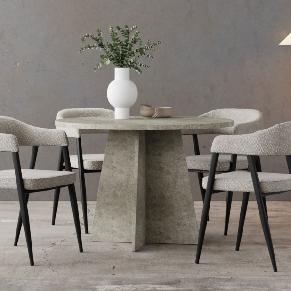 Devan 4 Seat Round Dining Table, Grey Concrete Effect