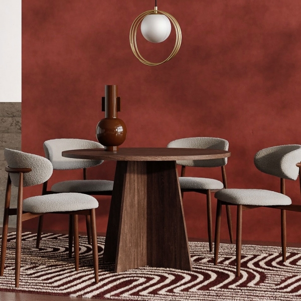 Devan 4 Seat Round Dining Table, Walnut