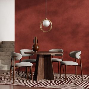 Devan & Halston 4 Chair Dining Set, Walnut & Speckled Stone Sustainable Boucle