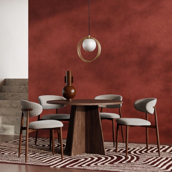 Devan & Halston 4 Chair Dining Set, Walnut & Speckled Stone Sustainable Boucle