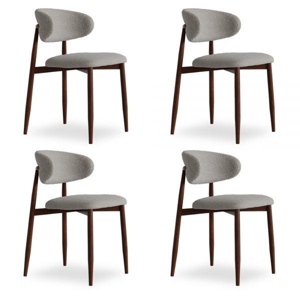Devan & Halston 4 Chair Dining Set, Walnut & Speckled Stone Sustainable Boucle