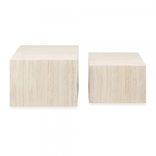Dice Set of 2 Coffee Tables, Natural Stone Effect