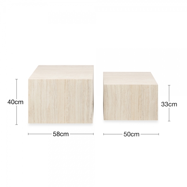 Dice Set of 2 Coffee Tables, Natural Stone Effect