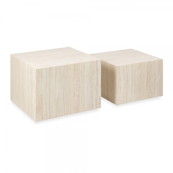 Dice Set of 2 Coffee Tables, Natural Stone Effect