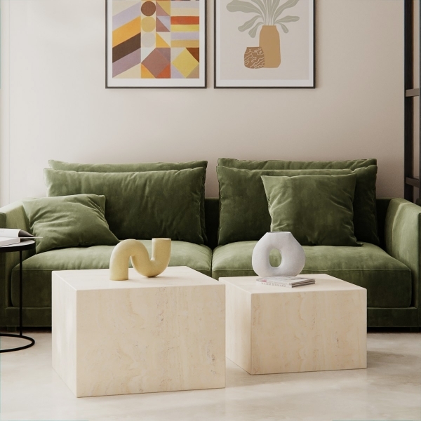 Dice Set of 2 Coffee Tables, Natural Stone Effect