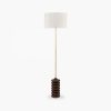 Elodie Floor Lamp, White Linen & Walnut