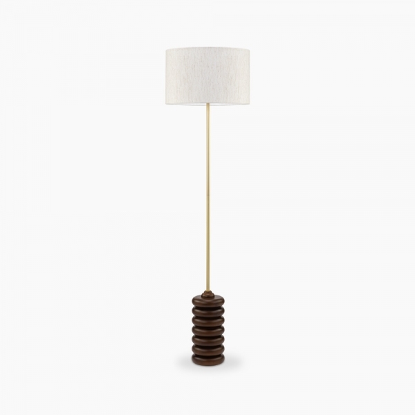Elodie Floor Lamp, White Linen & Walnut