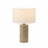 Emberlyn Table Lamp, White Linen & Travertine