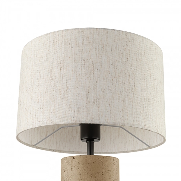 Emberlyn Table Lamp, White Linen & Travertine