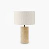 Emberlyn Table Lamp, White Linen & Travertine