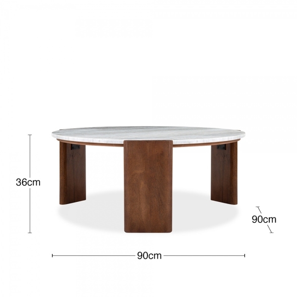 Emil Round Coffee Table, Dark Mango Wood & Grey Marble