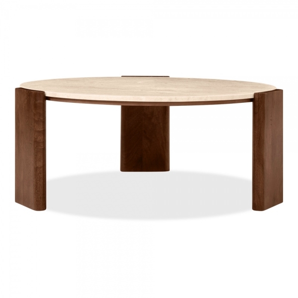 Emil Round Coffee Table, Dark Mango Wood & Travertine