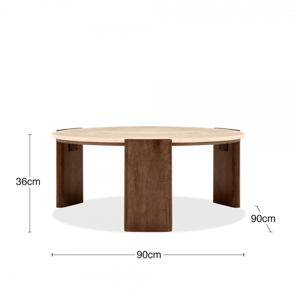 Emil Round Coffee Table, Dark Mango Wood & Travertine