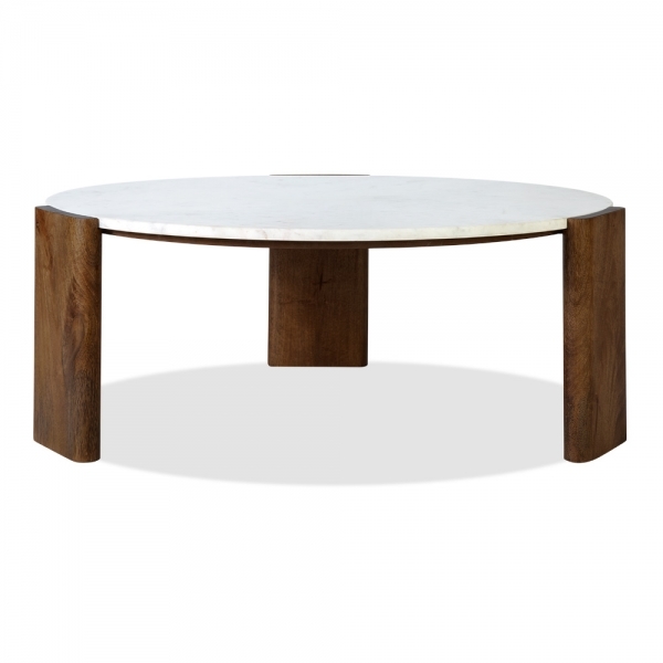 Emil Round Coffee Table, Dark Mango Wood & White Marble