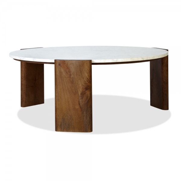 Emil Round Coffee Table, Dark Mango Wood & White Marble