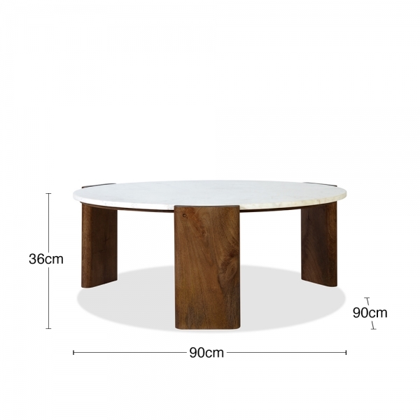 Emil Round Coffee Table, Dark Mango Wood & White Marble