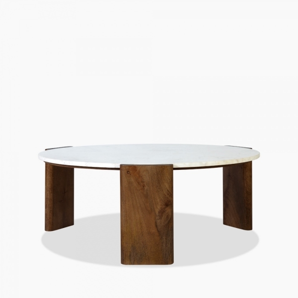 Emil Round Coffee Table, Dark Mango Wood & White Marble