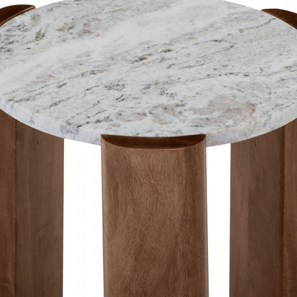 Emil Round Side Table, Dark Mango Wood & Grey Marble