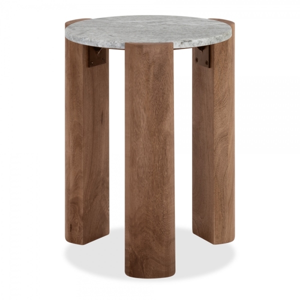 Emil Round Side Table, Dark Mango Wood & Grey Marble