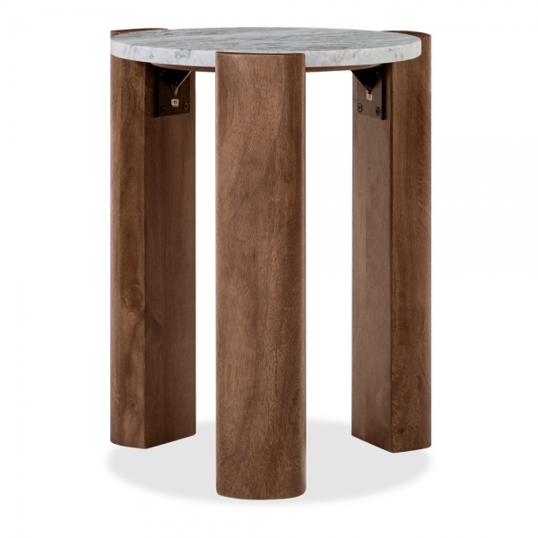 Emil Round Side Table, Dark Mango Wood & Grey Marble