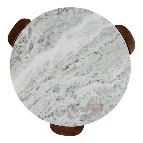 Emil Round Side Table, Dark Mango Wood & Grey Marble