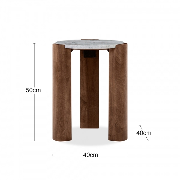 Emil Round Side Table, Dark Mango Wood & Grey Marble