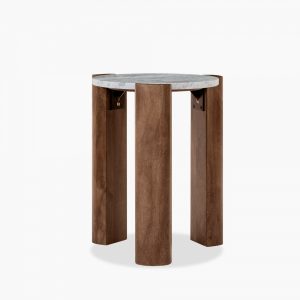 Emil Round Side Table, Dark Mango Wood & Grey Marble