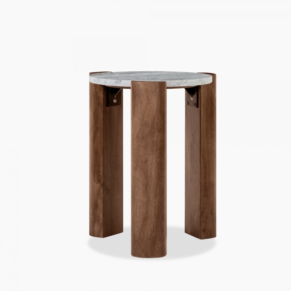 Emil Round Side Table, Dark Mango Wood & Grey Marble