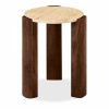 Emil Round Side Table, Dark Mango Wood & Travertine