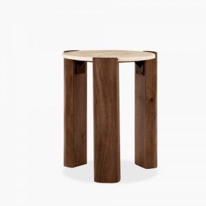 Emil Round Side Table, Dark Mango Wood & Travertine