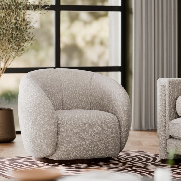 Emile Swivel Armchair, Speckled Stone Sustainable Boucle