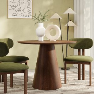 Finnley & Arbor 4 Chairs Dining Set, Walnut & Olive Green Sustainable Velvet