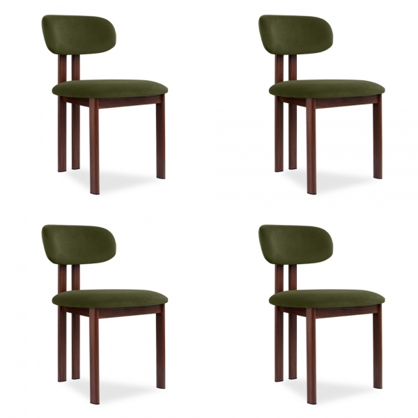 Finnley & Arbor 4 Chairs Dining Set, Walnut & Olive Green Sustainable Velvet