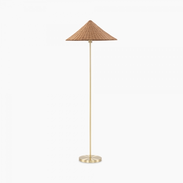 Francia Floor Lamp, Rattan & Brass