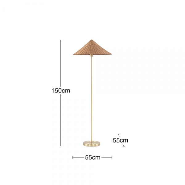 Francia Floor Lamp, Rattan & Brass