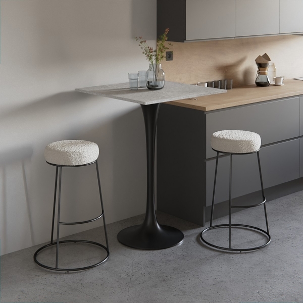 Fulham Square Bar Table, White Marble & Black 70cm