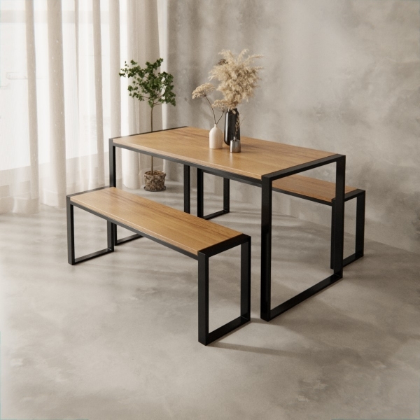 Gastro 2 Bench Dining Set, Elm Wood & Black