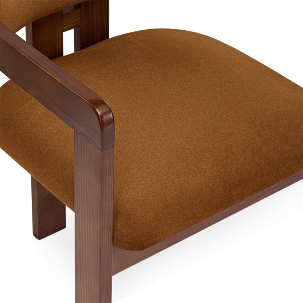Hallie Carver Dining Chair, Caramel Sustainable Mohair Velvet