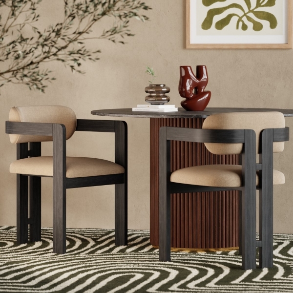 Hallie Carver Dining Chair, Latte Sustainable Fabric