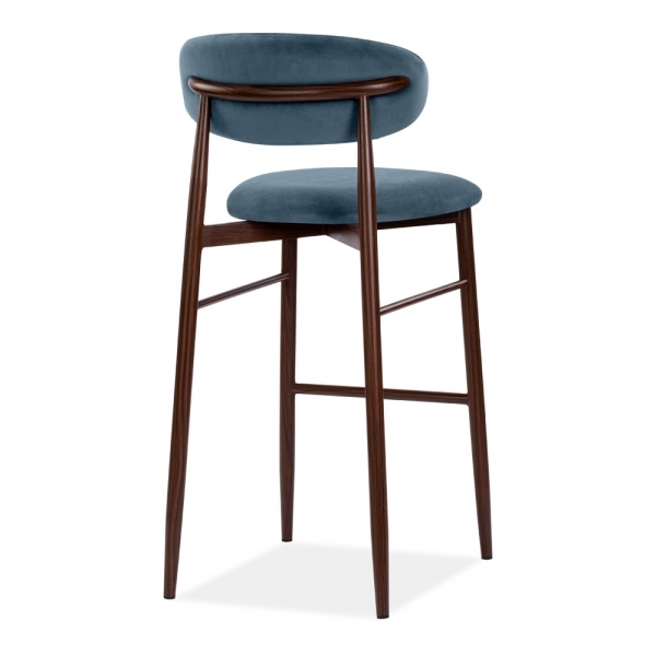 Halston Bar Stool, Dust Blue Sustainable Velvet