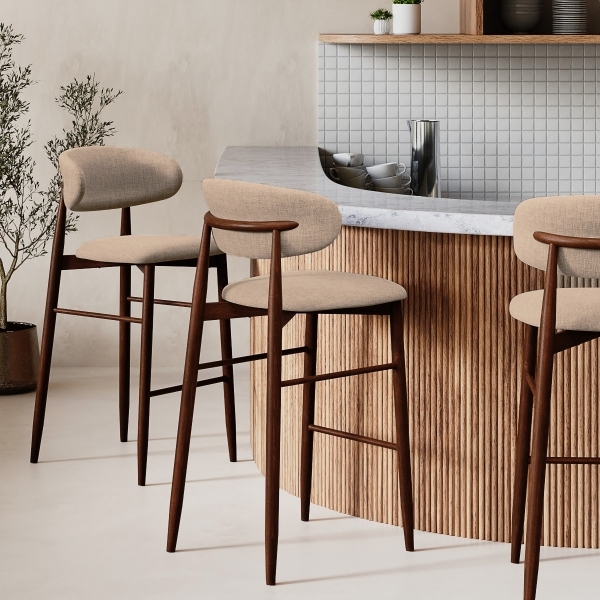 Halston Bar Stool, Latte Sustainable Fabric