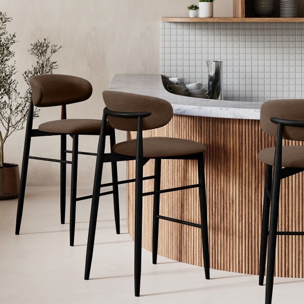 Halston Bar Stool, Mocha Brown Sustainable Velvet